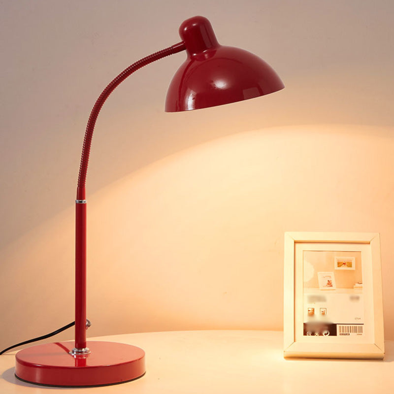 Bowl Shade Flexible Reading Lamp Macaron Style Metal 1 Bulb Bedroom Table Light
