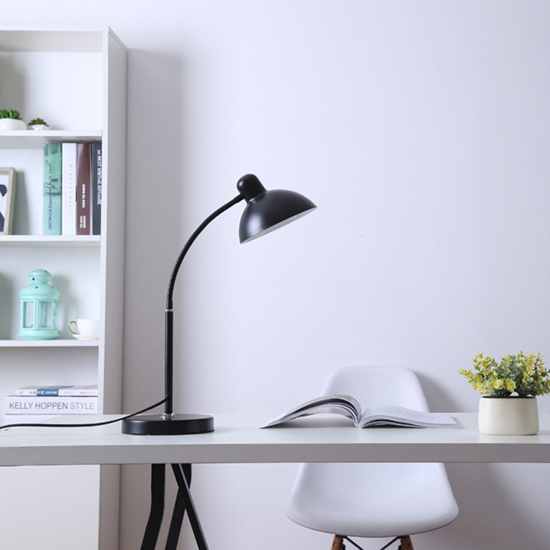 Bowl Shade Flexible Reading Lamp Macaron Style Metal 1 Bulb Bedroom Table Light