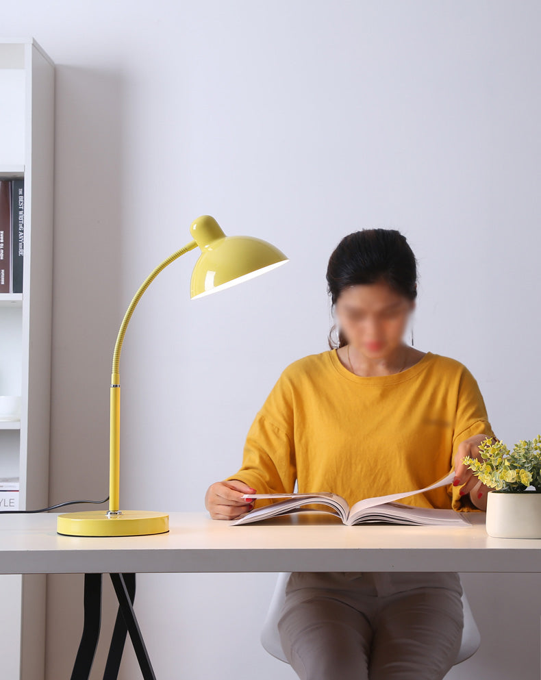 Bowl Shade Flexible Reading Lamp Macaron Style Metal 1 Bulb Bedroom Table Light
