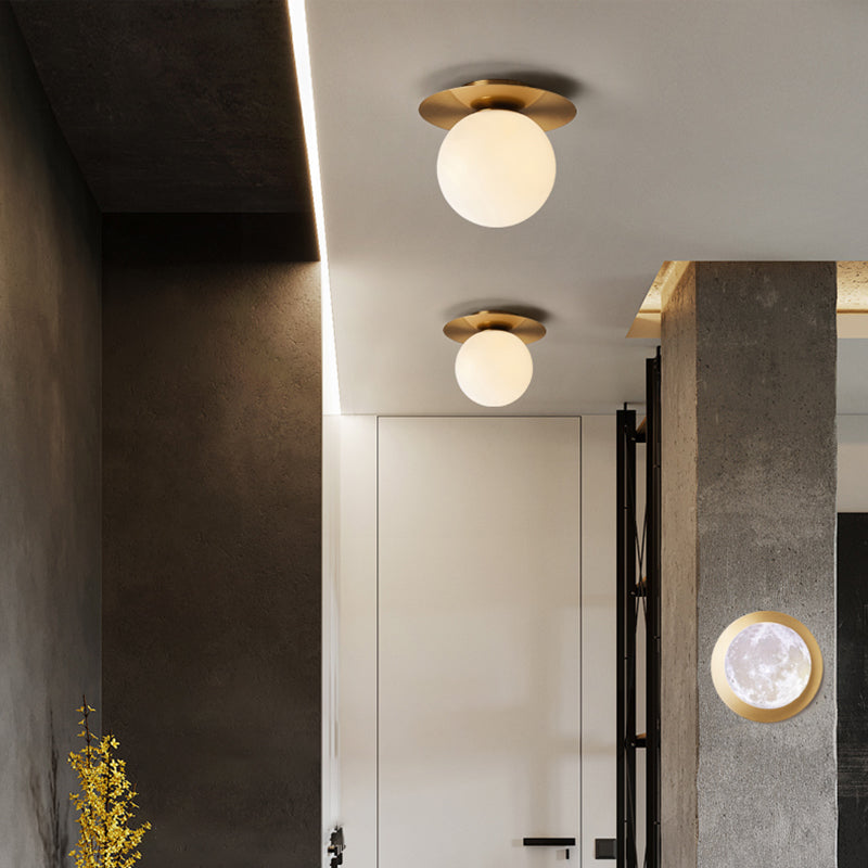 Glass Brass Ceiling Light in Modern Concise Style Iron Globe Flush Mount for Corridor