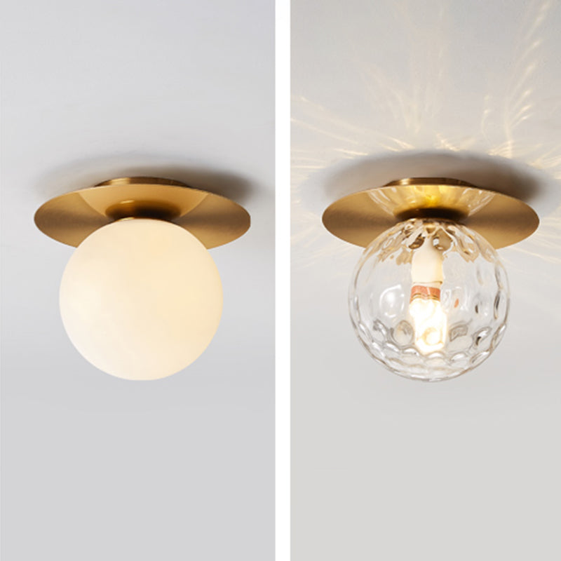 Glass Brass Ceiling Light in Modern Concise Style Iron Globe Flush Mount for Corridor