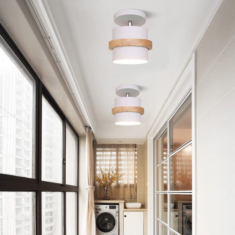 Modern Artistic Ceiling Light Wooden Geometric Semi Flush Mount with Wrought Iron Shade