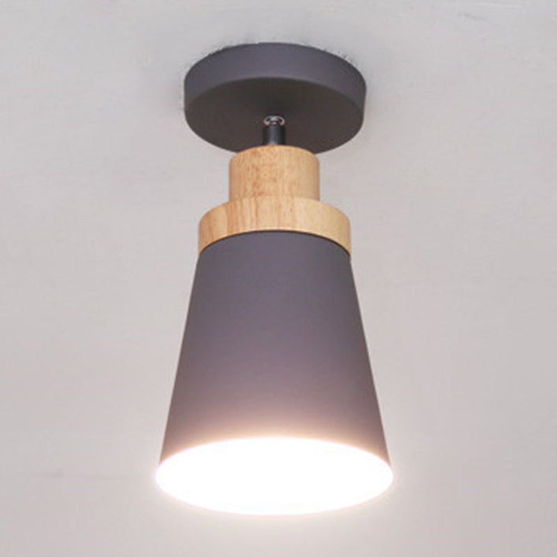 Modern Artistic Ceiling Light Wooden Geometric Semi Flush Mount with Wrought Iron Shade