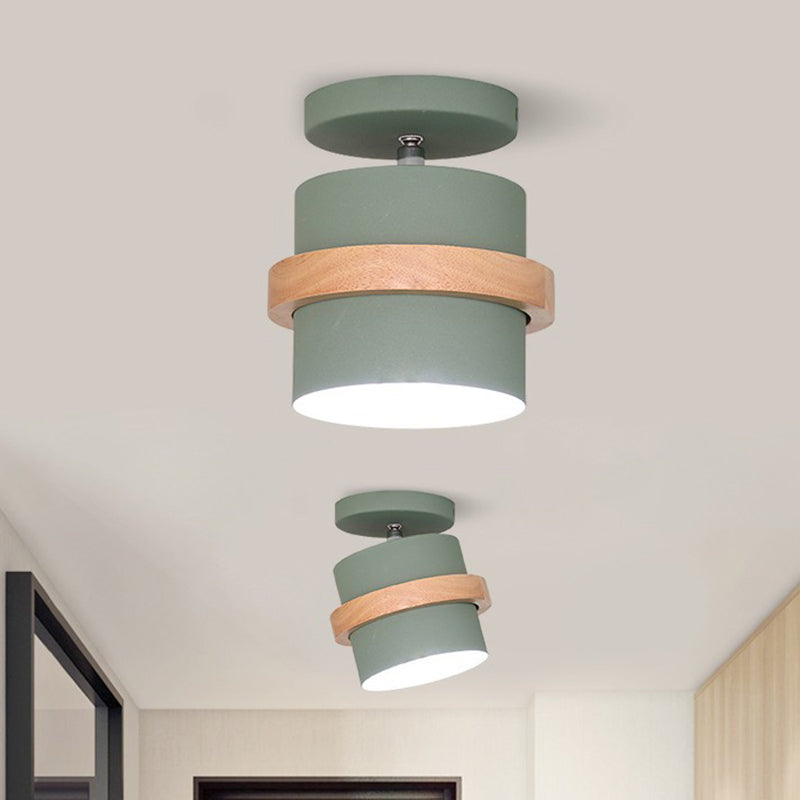 Modern Artistic Ceiling Light Wooden Geometric Semi Flush Mount with Wrought Iron Shade
