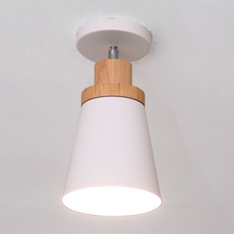 Modern Artistic Ceiling Light Wooden Geometric Semi Flush Mount with Wrought Iron Shade