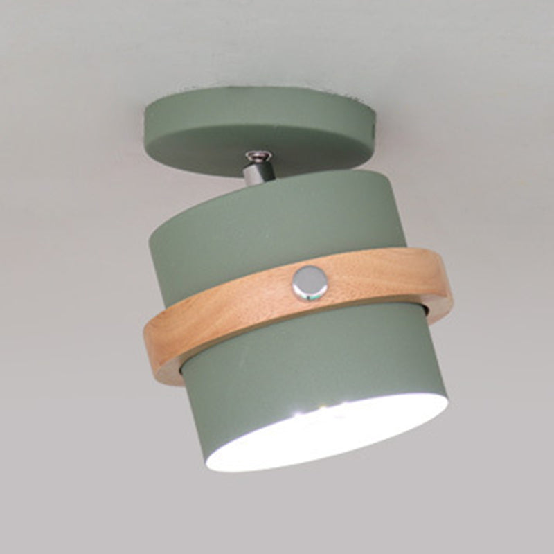 Modern Artistic Ceiling Light Wooden Geometric Semi Flush Mount with Wrought Iron Shade