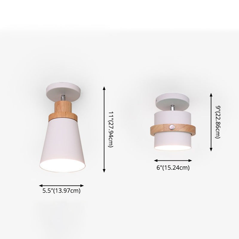 Modern Artistic Ceiling Light Wooden Geometric Semi Flush Mount with Wrought Iron Shade