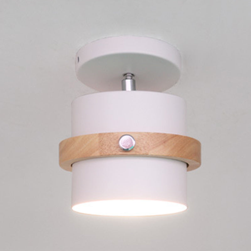 Modern Artistic Ceiling Light Wooden Geometric Semi Flush Mount with Wrought Iron Shade