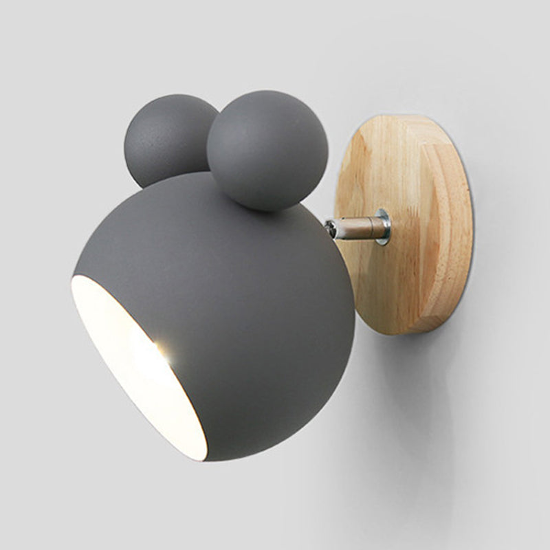 Wooden Globe Wall Light in Modern Concise Style Wrought Iron Wall Sconce for Bedroom