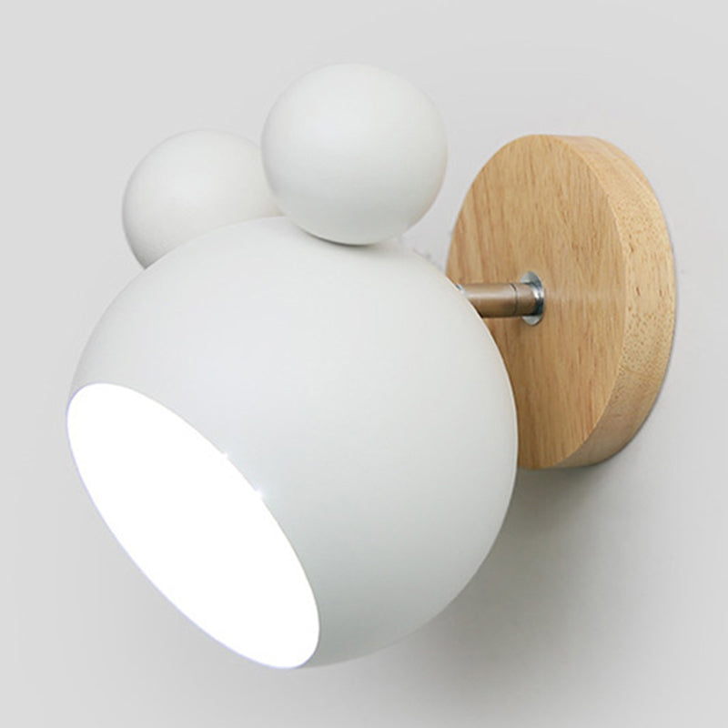 Wooden Globe Wall Light in Modern Concise Style Wrought Iron Wall Sconce for Bedroom