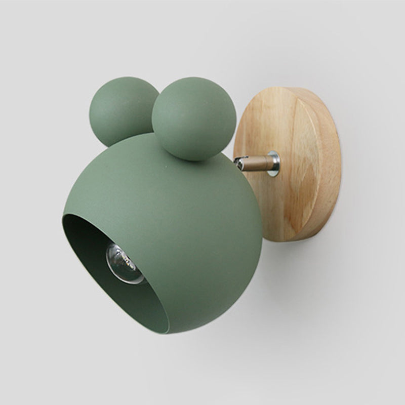 Wooden Globe Wall Light in Modern Concise Style Wrought Iron Wall Sconce for Bedroom