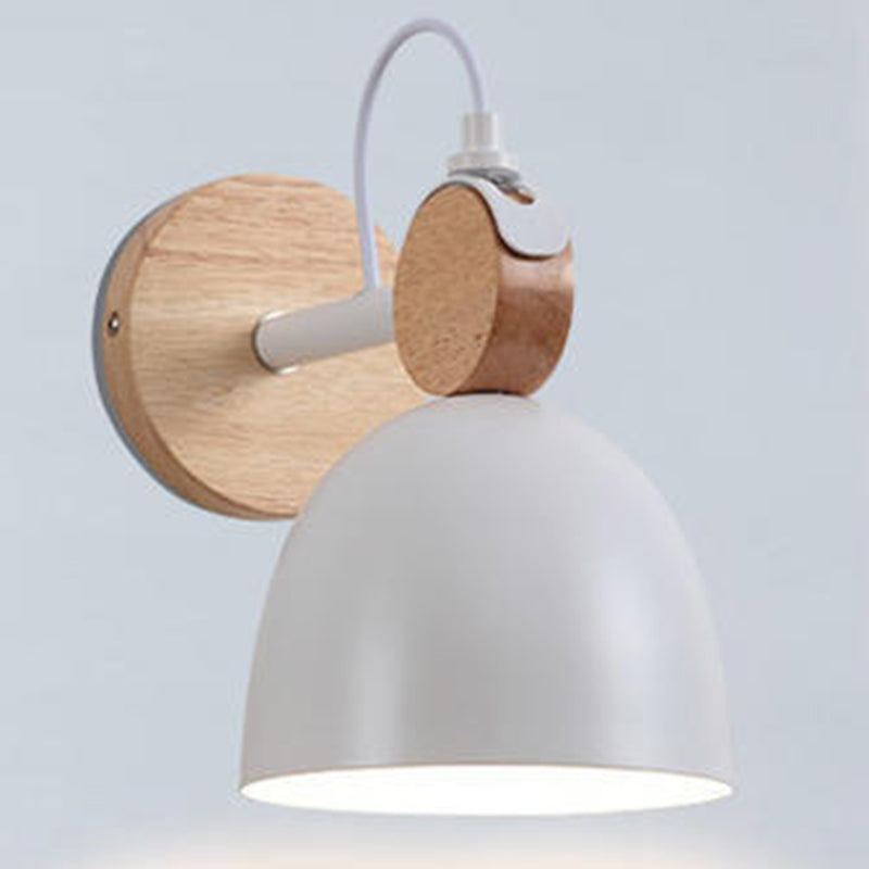 Wooden Dome Single Wall Light in Modern Concise Style Wrought Iron Wall Sconce for Interior Spaces