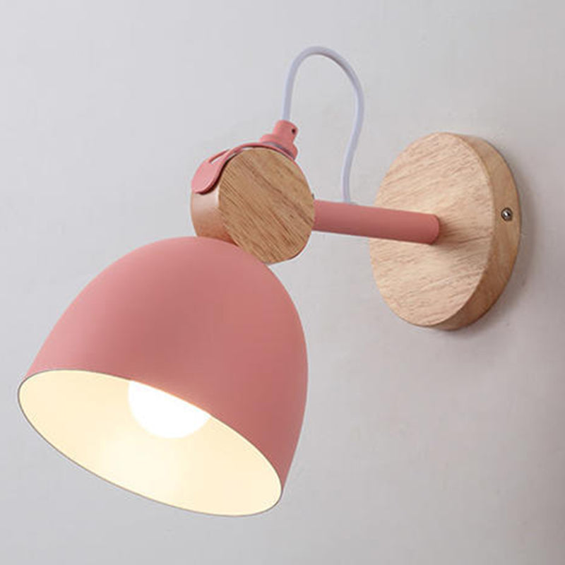 Wooden Dome Single Wall Light in Modern Concise Style Wrought Iron Wall Sconce for Interior Spaces