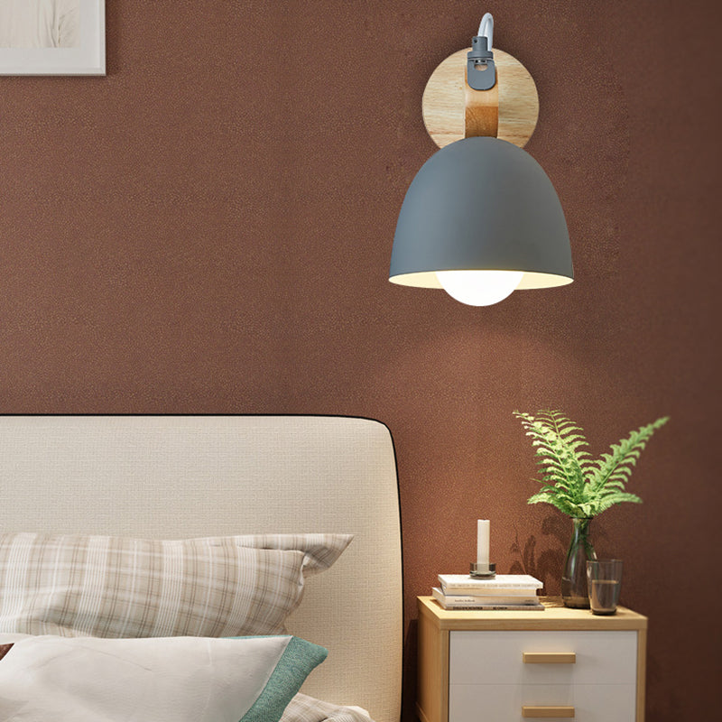 Wooden Dome Single Wall Light in Modern Concise Style Wrought Iron Wall Sconce for Interior Spaces