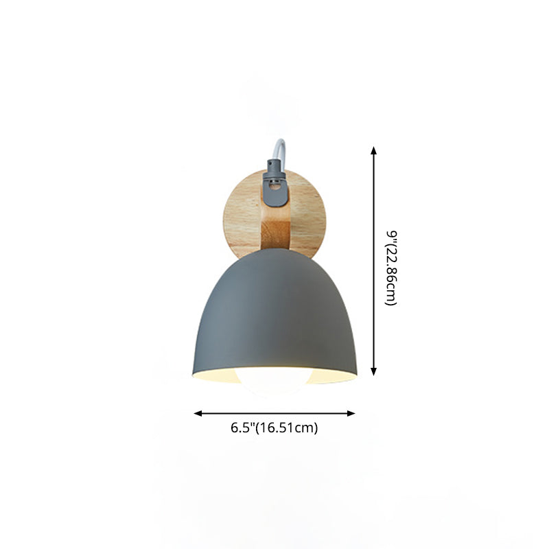 Wooden Dome Single Wall Light in Modern Concise Style Wrought Iron Wall Sconce for Interior Spaces