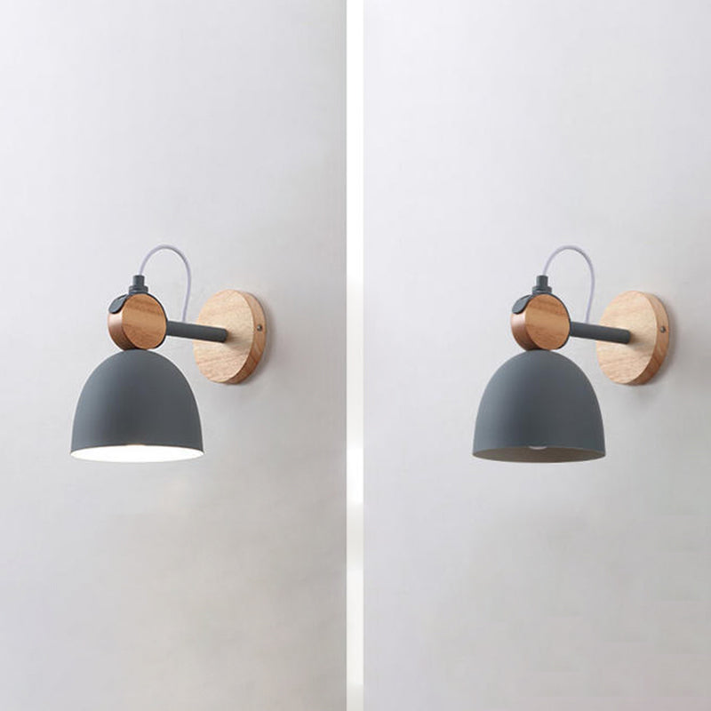 Wooden Dome Single Wall Light in Modern Concise Style Wrought Iron Wall Sconce for Interior Spaces