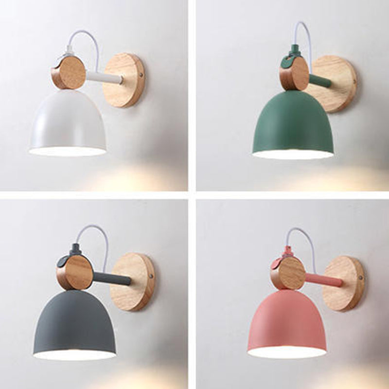 Wooden Dome Single Wall Light in Modern Concise Style Wrought Iron Wall Sconce for Interior Spaces