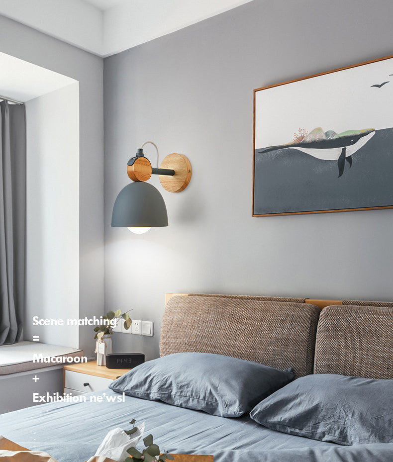 Wooden Dome Single Wall Light in Modern Concise Style Wrought Iron Wall Sconce for Interior Spaces