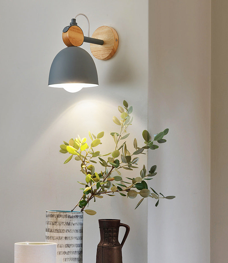 Wooden Dome Single Wall Light in Modern Concise Style Wrought Iron Wall Sconce for Interior Spaces