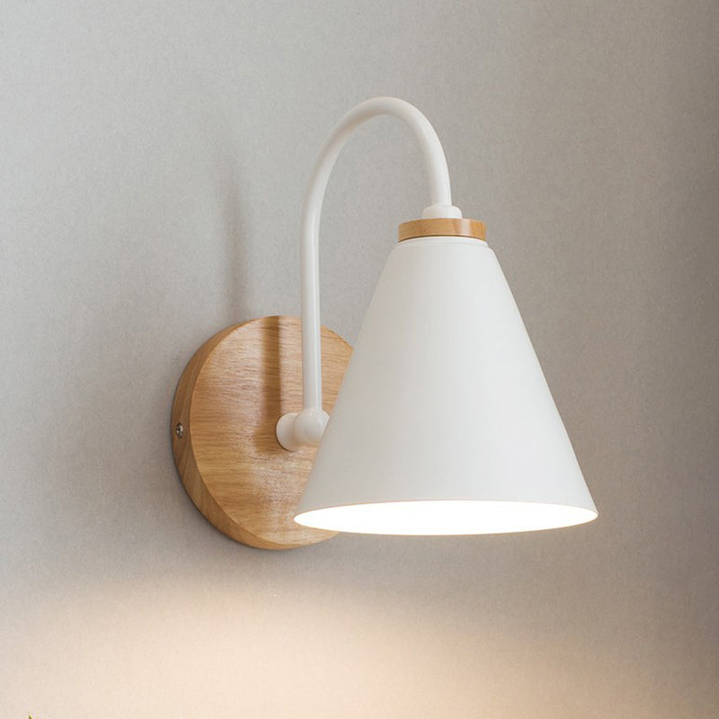 Wrought Iron Single Wall Lamp in Modern Concise Style Wooden Dome Wall Light for Interior Spaces