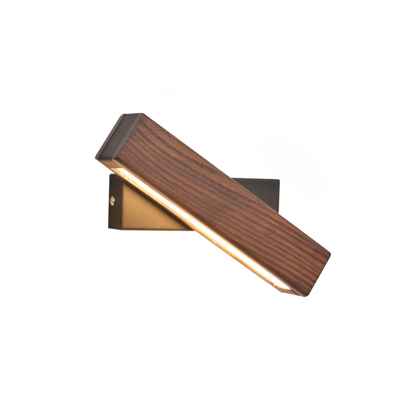 Log Color LED Wall Sconce in Modern Concise Style Wrought Iron Rectangular Rotatable Wall Lamp with Wooden Shade