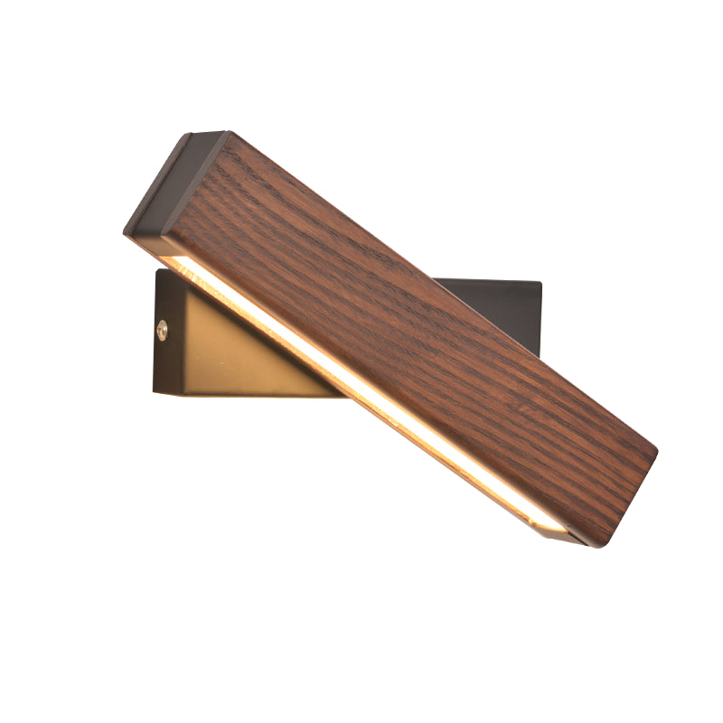 Log Color LED Wall Sconce in Modern Concise Style Wrought Iron Rectangular Rotatable Wall Lamp with Wooden Shade