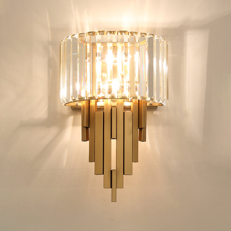 Gold Geometric Wall Sconce in Modern Luxury Style Metal Wall Lamp with Crystal Shade