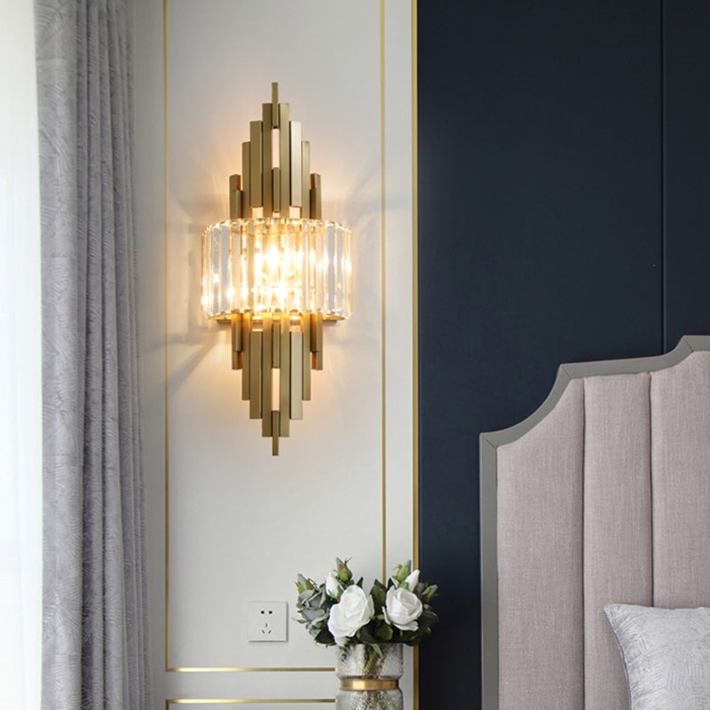 Gold Geometric Wall Sconce in Modern Luxury Style Metal Wall Lamp with Crystal Shade