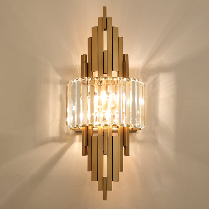 Pronzo della parete geometrica oro in lampada a parete in metallo in stile lussuoso moderno con tonalità di cristallo