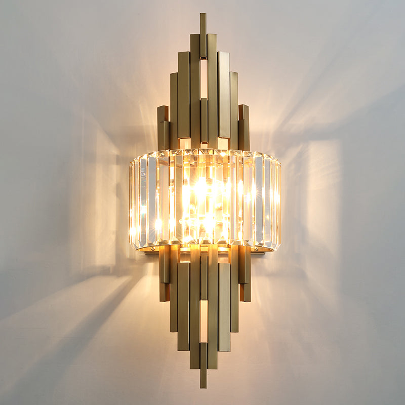 Pronzo della parete geometrica oro in lampada a parete in metallo in stile lussuoso moderno con tonalità di cristallo