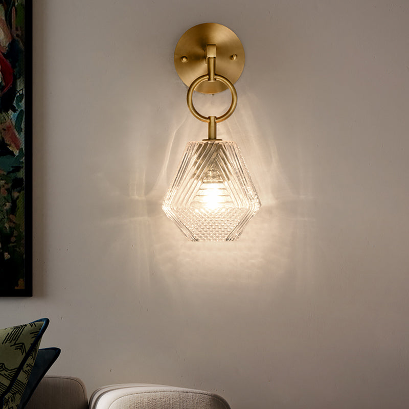 Modern Luxury Wall Sconce Copper Geometric Hanging Wall Lamp with Glass Shade