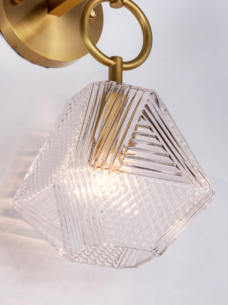 Modern Luxury Wall Sconce Copper Geometric Hanging Wall Lamp with Glass Shade