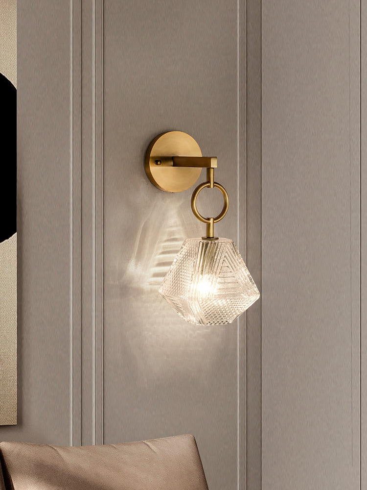 Modern Luxury Wall Sconce Copper Geometric Hanging Wall Lamp with Glass Shade