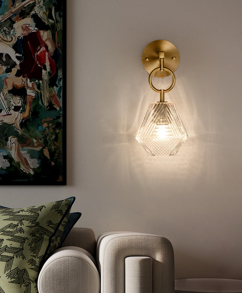 Modern Luxury Wall Sconce Copper Geometric Hanging Wall Lamp with Glass Shade