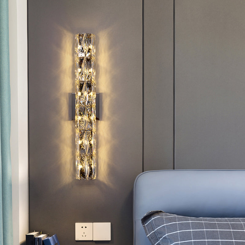 Silver Crystal Wall Sconce in Modern Concise Style Stainless-Steel Rectangular Wall Lamp for Interior Spaces