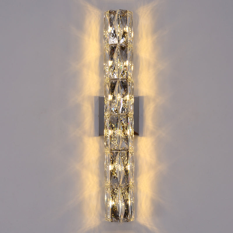 Silver Crystal Wall Sconce in Modern Concise Style Stainless-Steel Rectangular Wall Lamp for Interior Spaces