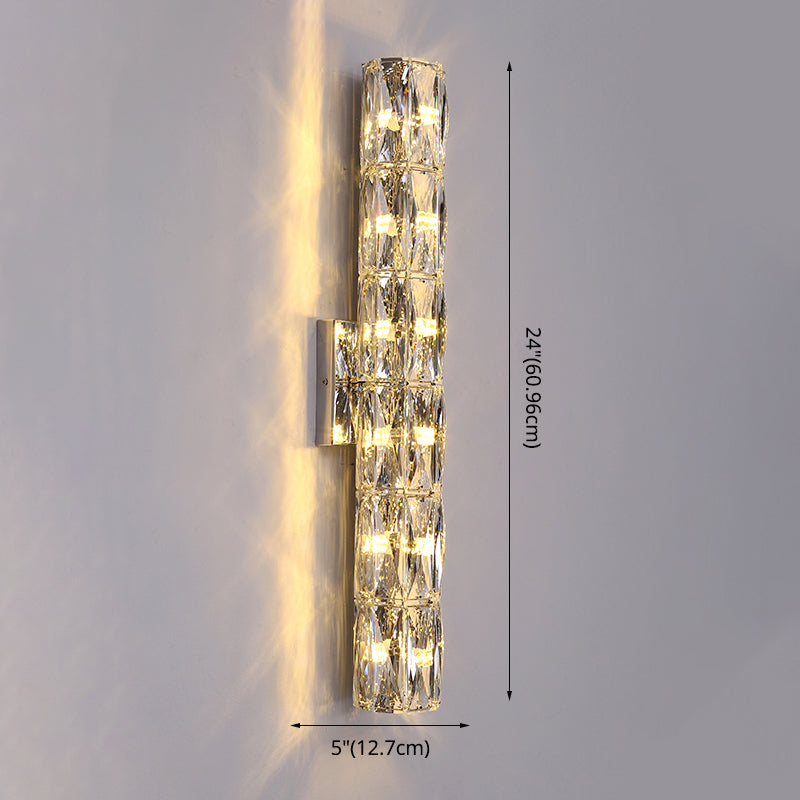 Silver Crystal Wall Sconce in Modern Concise Style Stainless-Steel Rectangular Wall Lamp for Interior Spaces