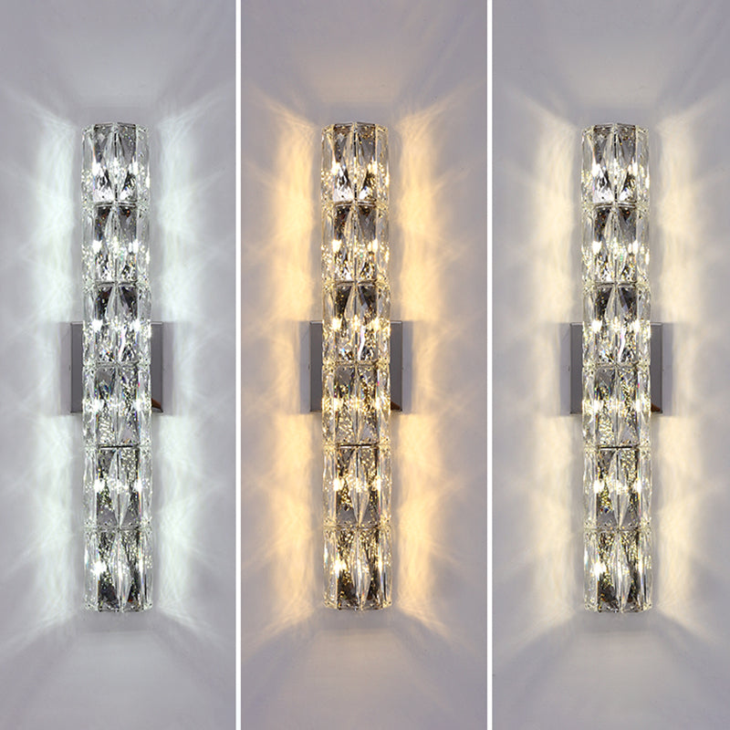 Silver Crystal Wall Sconce in Modern Concise Style Stainless-Steel Rectangular Wall Lamp for Interior Spaces