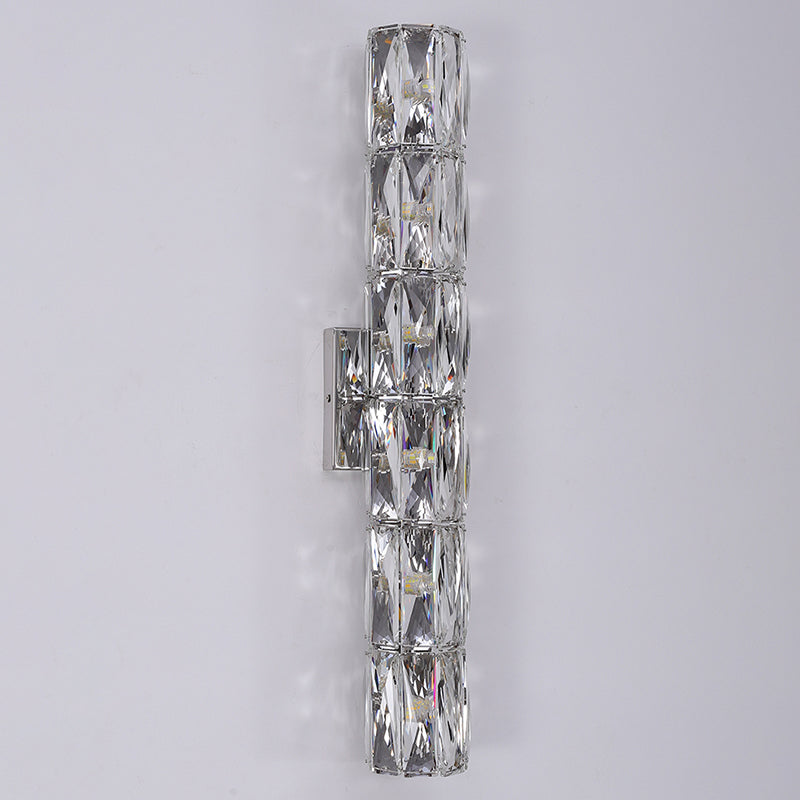 Silver Crystal Wall Sconce in Modern Concise Style Stainless-Steel Rectangular Wall Lamp for Interior Spaces