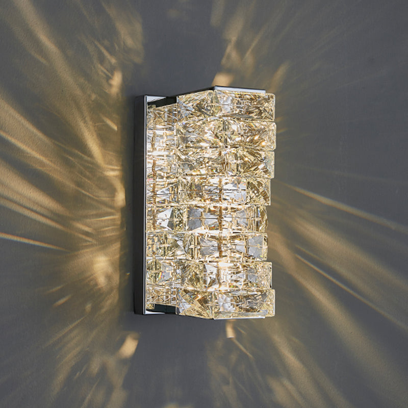 Silver Crystal LED Wall Sconce in Modern Concise Style Stainless-Steel Rectangular Wall Lamp for Interior Spaces