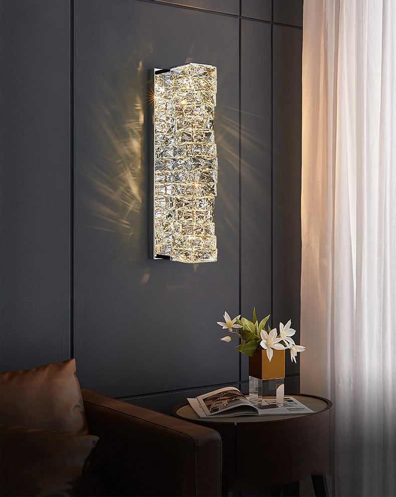 Silberkristall-LED-Wandleuchten im modernen prägnanten Stil rostfreie Stahl rechteckige Wandlampe für Innenräume