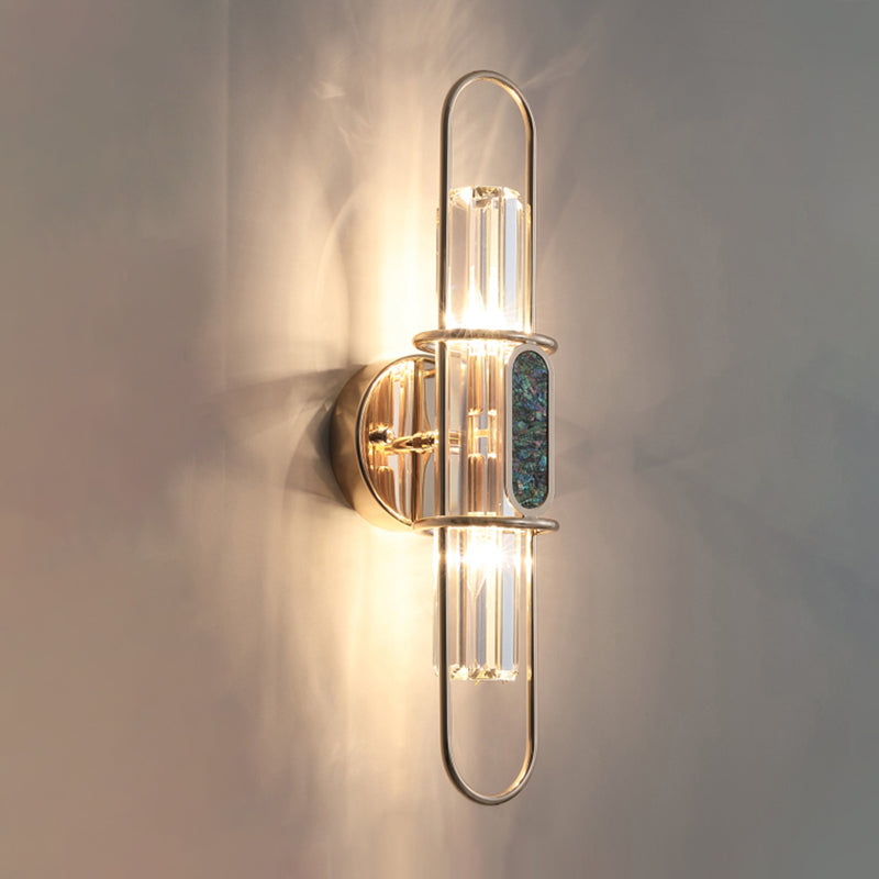 Gold Cylindrical Wall Lamp in Modern Luxury Style Wrought Iron 2-Light Wall Sconce with Crystal Shade