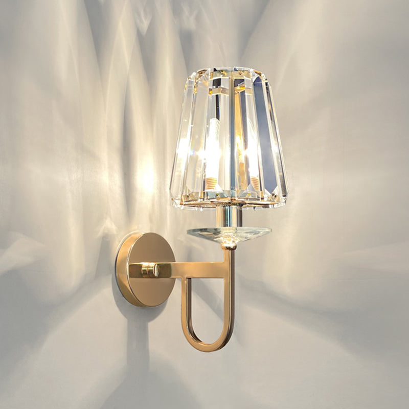 Gold Crystal Wall Sconce in Modern Luxury Style Wrought Iron Geometric Wall Lamp for Bedroom