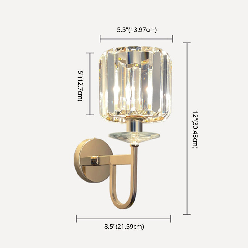 Gold Crystal Wall Sconce in Modern Luxury Style Wrought Iron Geometric Wall Lamp for Bedroom