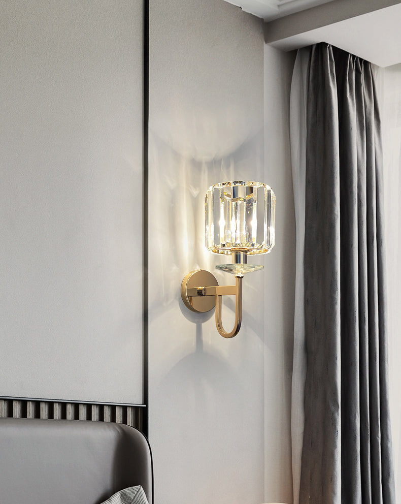 Gold Crystal Wall Sconce in Modern Luxury Style Wrought Iron Geometric Wall Lamp for Bedroom
