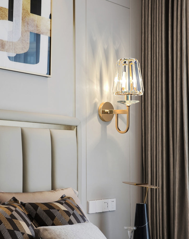 Gold Crystal Wall Sconce in Modern Luxury Style Wrought Iron Geometric Wall Lamp for Bedroom