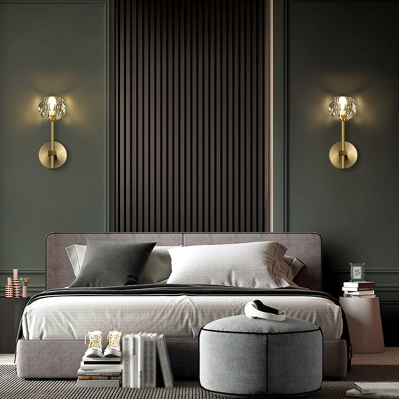 Gold Crystal Wall Lamp in Modern Luxury Style Copper Globe Wall Sconce for Bedroom