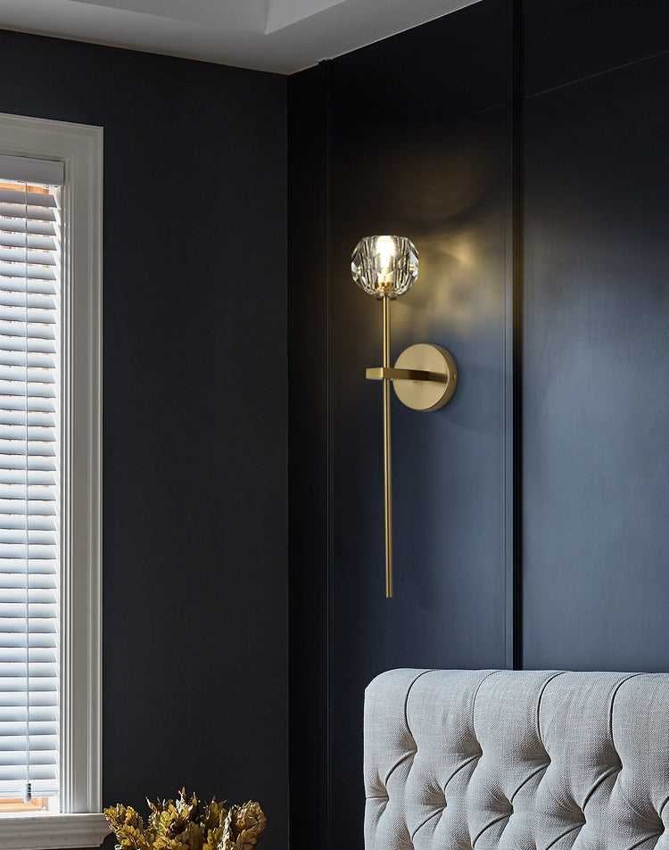 Gold Crystal Wall Lamp in Modern Luxury Style Copper Globe Wall Sconce for Bedroom