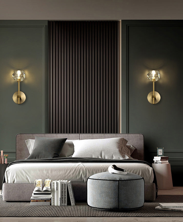 Gold Crystal Wall Lamp in Modern Luxury Style Copper Globe Wall Sconce for Bedroom