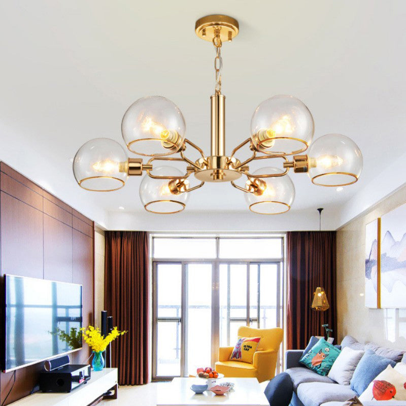 Modern Luxury Sputnik Pendant Light Wrought Iron Hanging Lamp with Clear Glass Shade